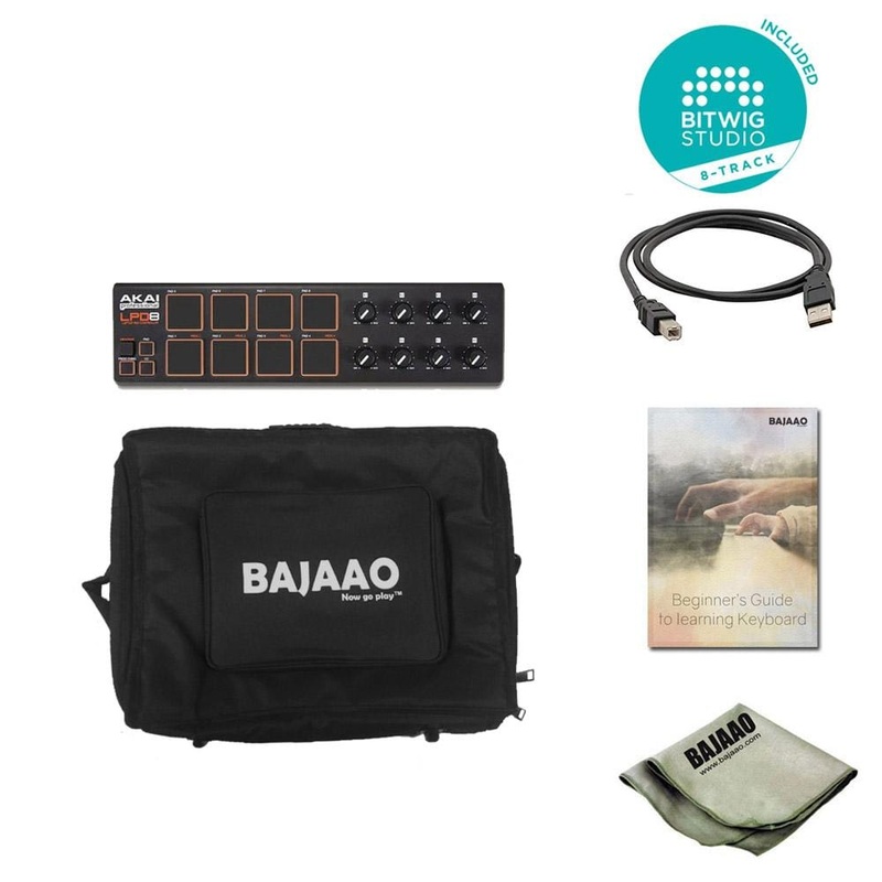 Akai LPD8 Laptop Pad MIDI Controller With Btwig Software, Polishing Cloth, Gigbag & Ebook
