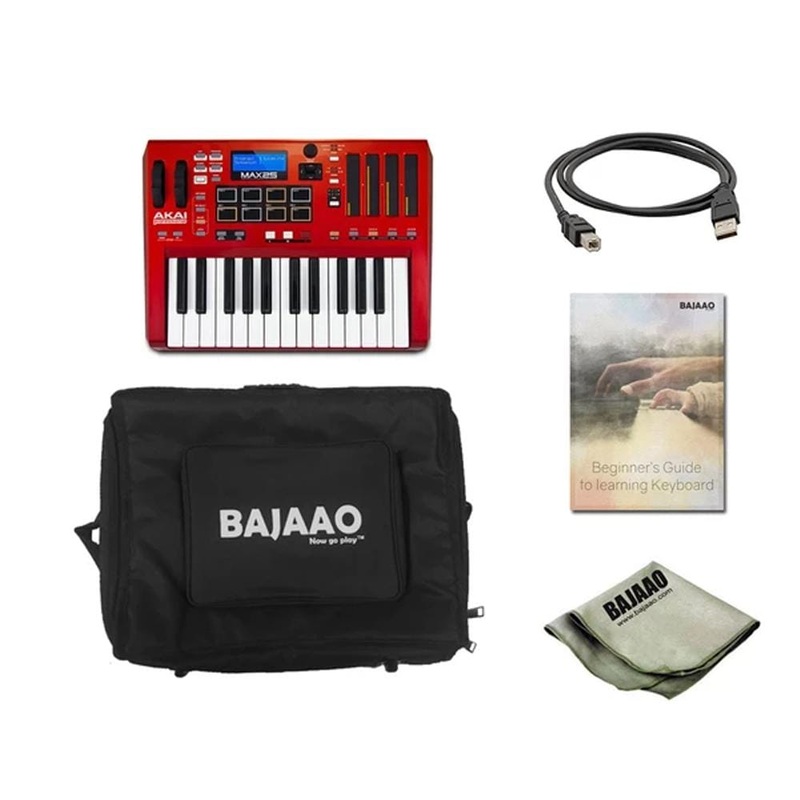 Akai Max 25 Compact USB Midi Keyboard Controller With Polishing Cloth, Gigbag & Ebook