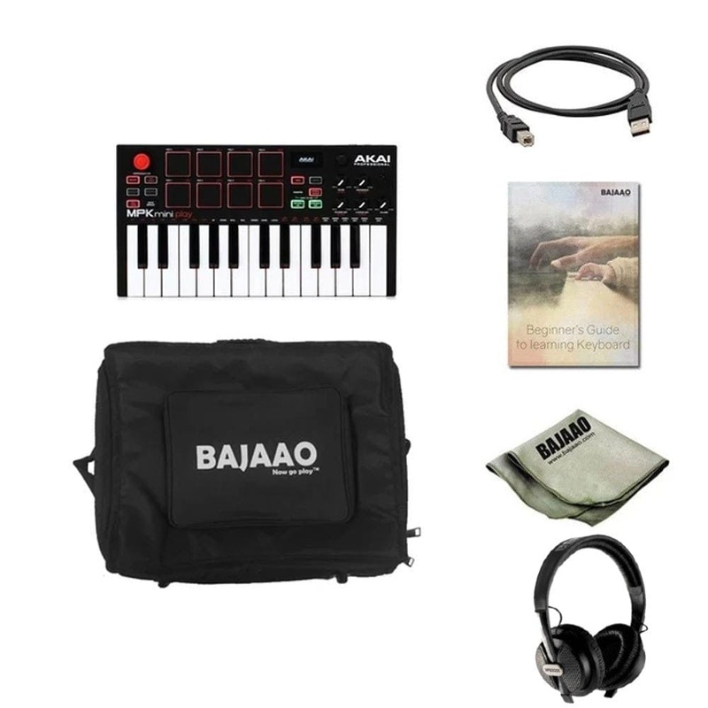 Akai MPK Mini Play Mini Controller Keyboard with Built-in Speakers With Headphone, Polishing Cloth, Gigbag & Ebook