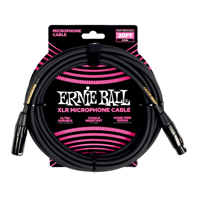 Ernie Ball 20ft Male Female XLR Microphone Cable in Black