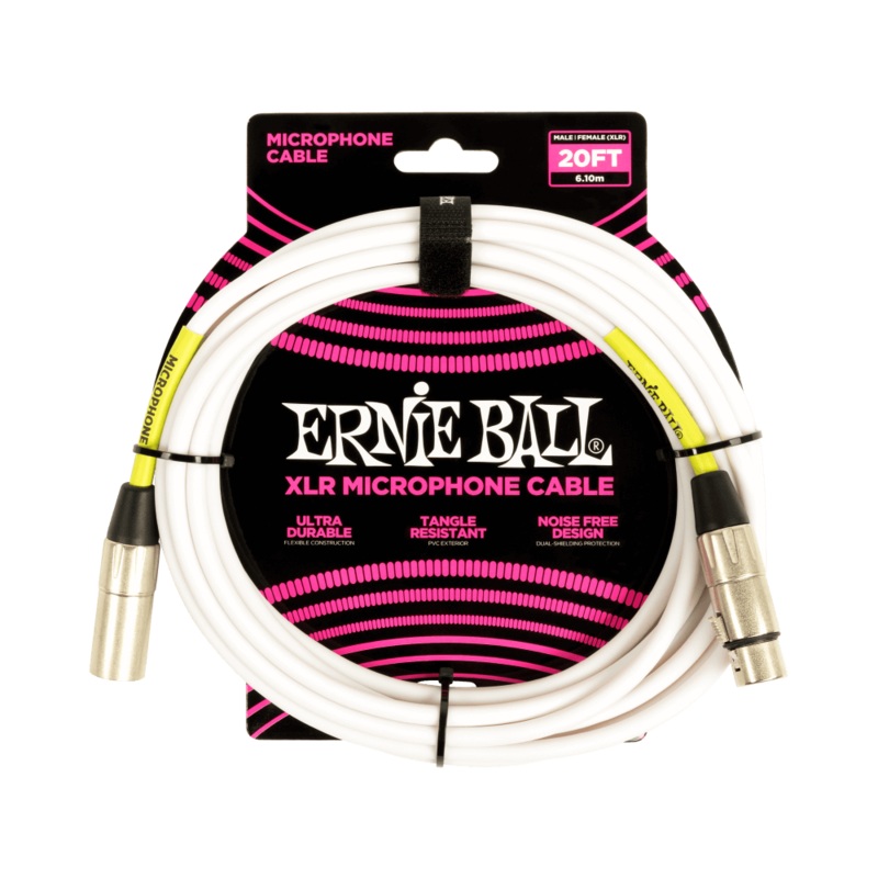 Ernie Ball 20ft Male Female XLR Microphone Cable in White