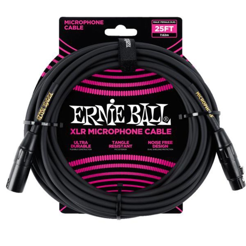Ernie Ball 6073 25 Ft Male to Female XLR Microphone Cable - Black