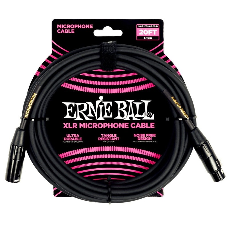 Ernie Ball 6388 20ft Male Female XLR Microphone Cable - Black