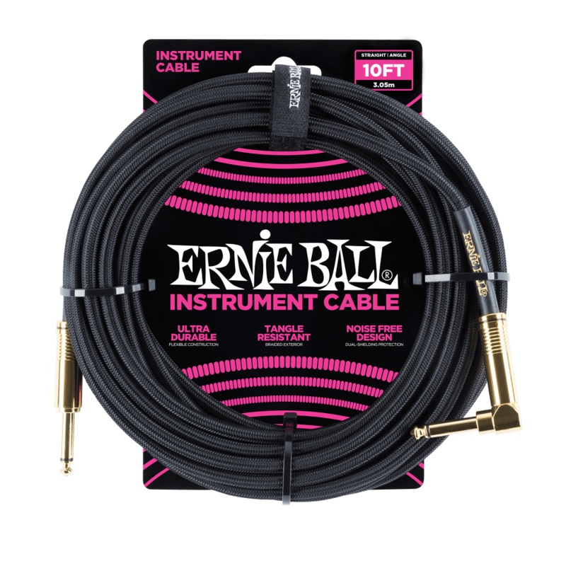 Ernie Ball 10ft Braided Straight/Angle Instrument Cable, Black