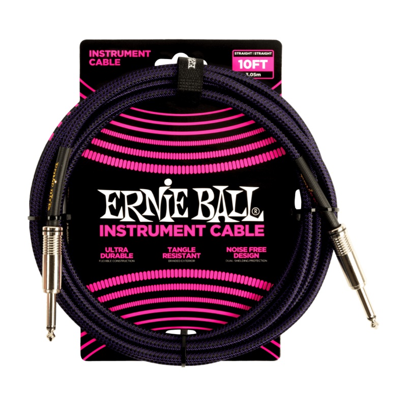 Ernie Ball 10ft Braided Straight Straight Inst Cable Purple Black