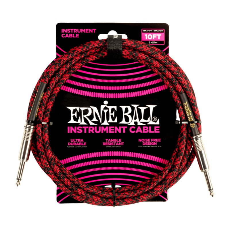Ernie Ball 10ft Braided Straight Straight Inst Cable Red Black