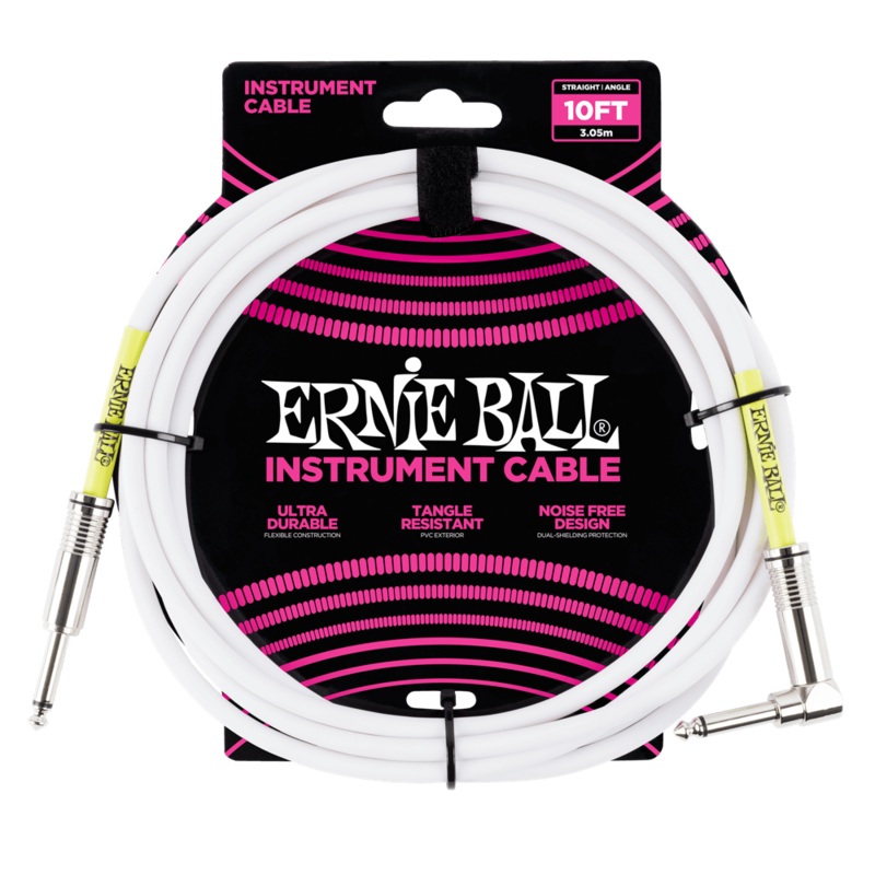 Ernie Ball 10ft Straight/Angle Instrument Cable, White
