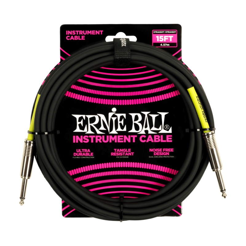 Ernie Ball 15ft PVC Straight Straight Inst Cable Black