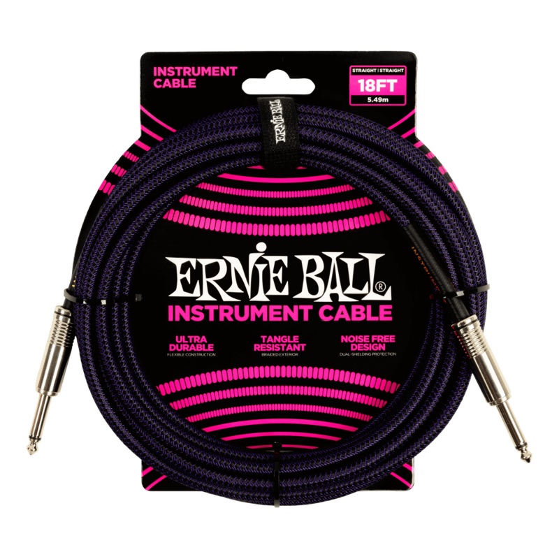 Ernie Ball 18ft Braided Straight Straight Inst Cable Purple Black