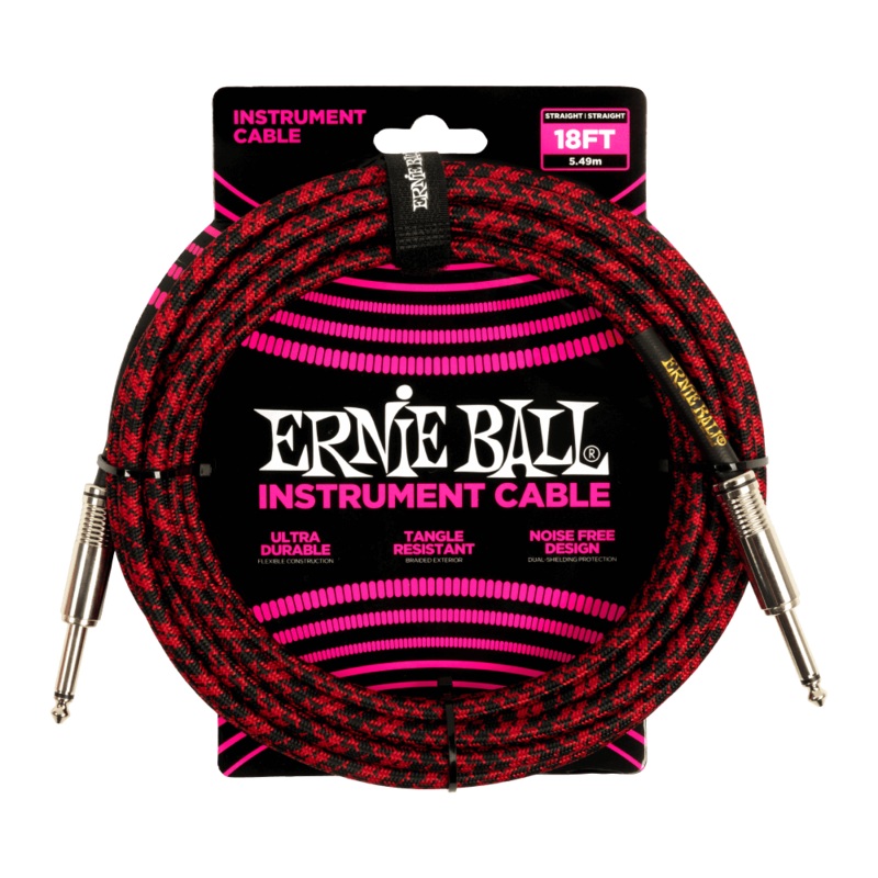 Ernie Ball 18ft Braided Straight Straight Inst Cable Red Black