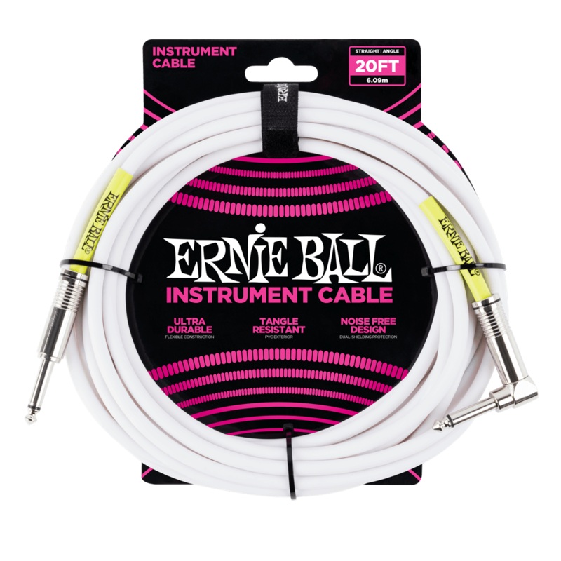 Ernie Ball 20ft Straight/Angle Instrument Cable, White