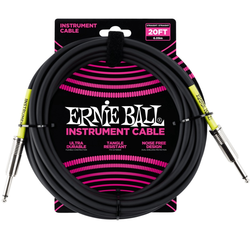 Ernie Ball 20ft Straight/Straight Instrument Cable, Black