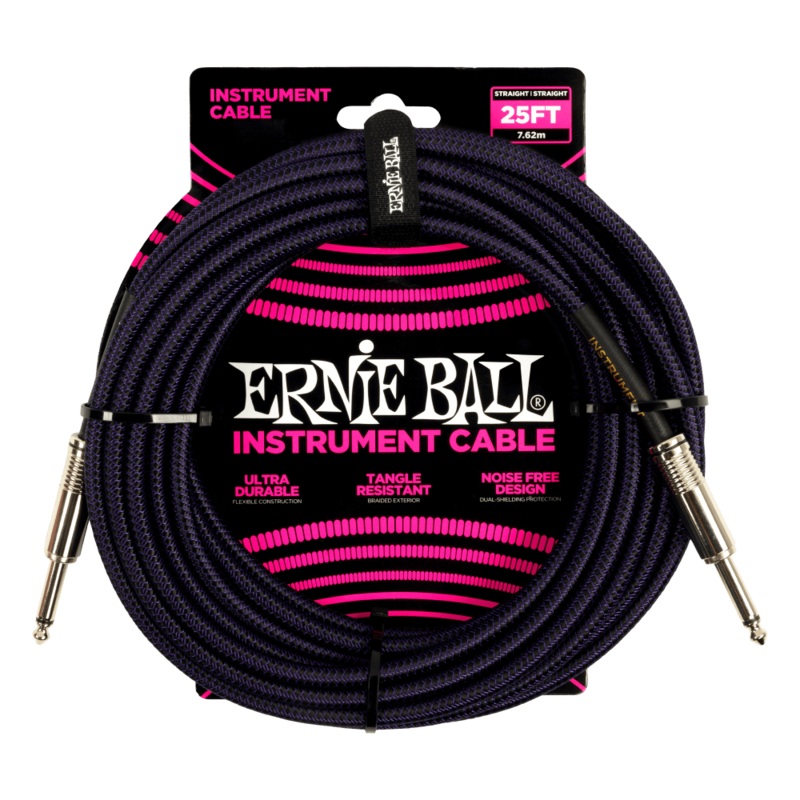 Ernie Ball 25ft Braided Straight Straight Inst Cable Purple Black