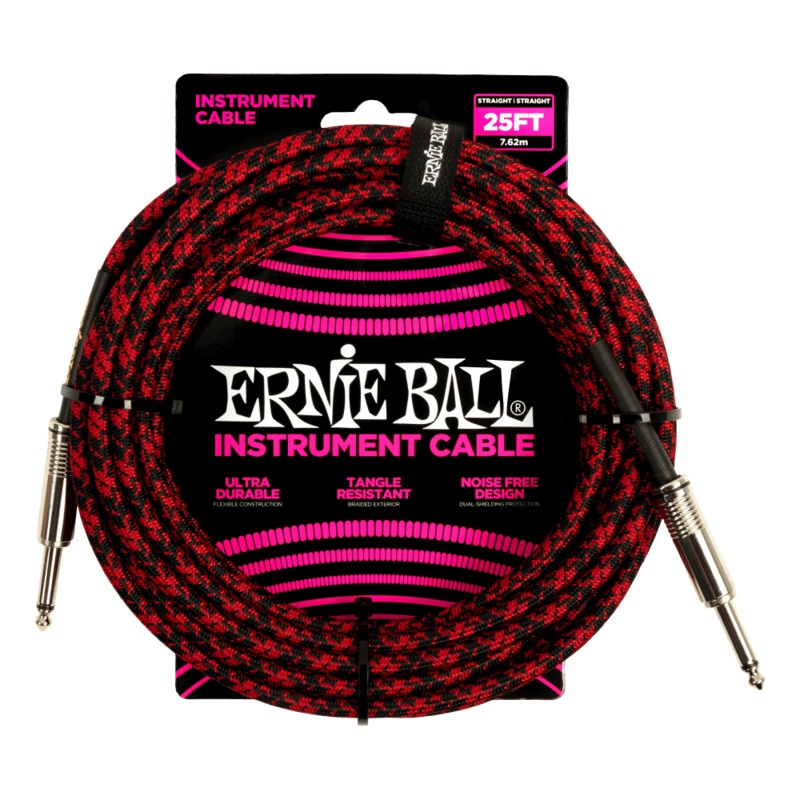 Ernie Ball 25ft Braided Straight Straight Inst Cable Red Black