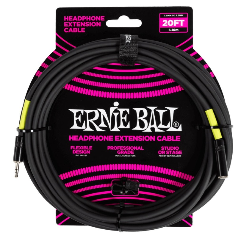 Ernie Ball 3.5mm 20ft Headphone Extension Instrument Cable - Black