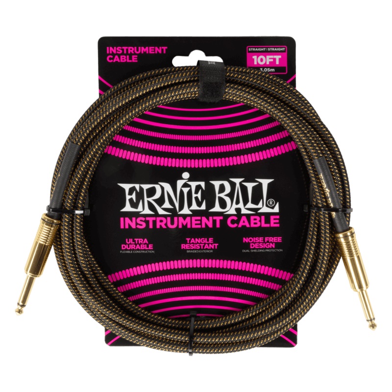 Ernie Ball Braided Instrument Cable Straight/Straight 10ft - Pay Dirt