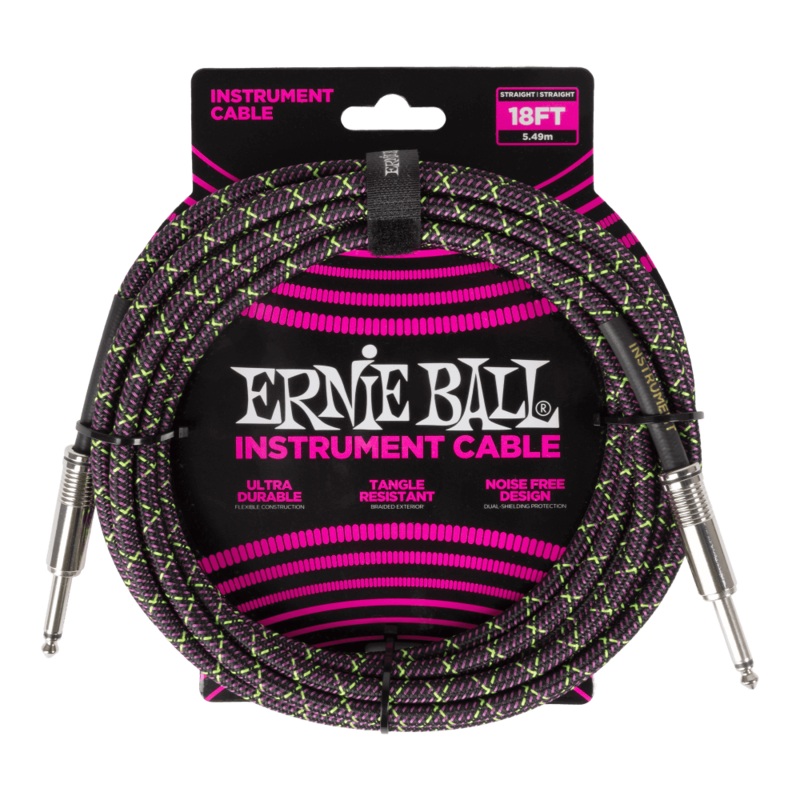 Ernie Ball Braided Instrument Cable Straight/Straight 18ft - Purple Python