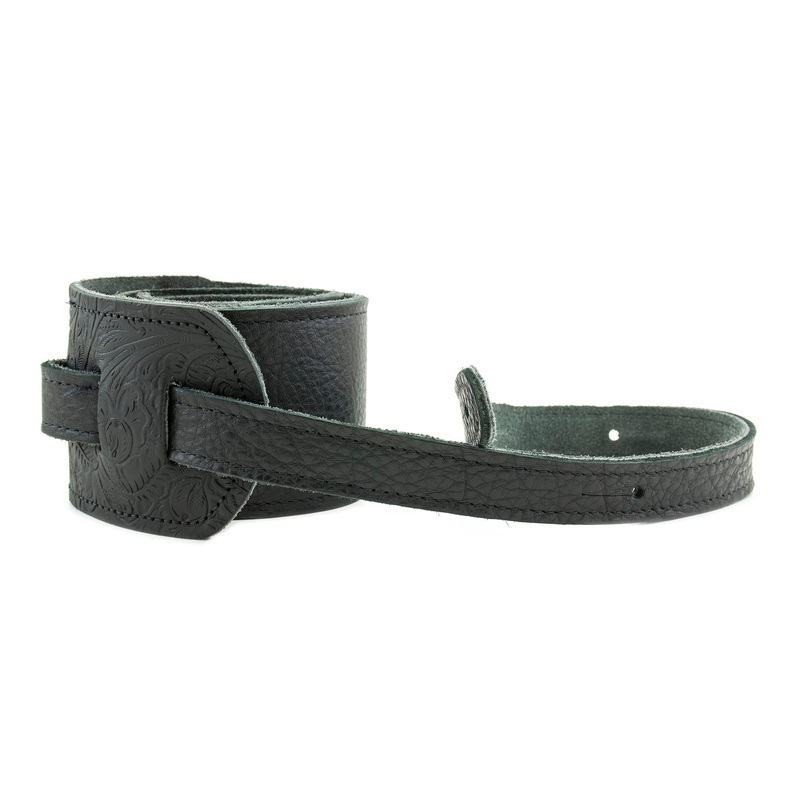Franklin Strap 3 Glove Leather/Tooled Leather End Tabs Strap - Black/Black