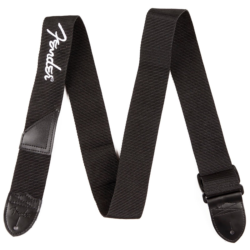 Fender 2 Inch Black Polyester Strap, White Fender Logo
