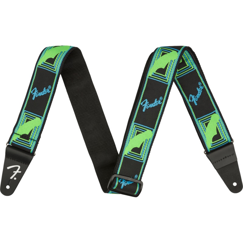 Fender Neon Monogrammed Strap, Green/Blue