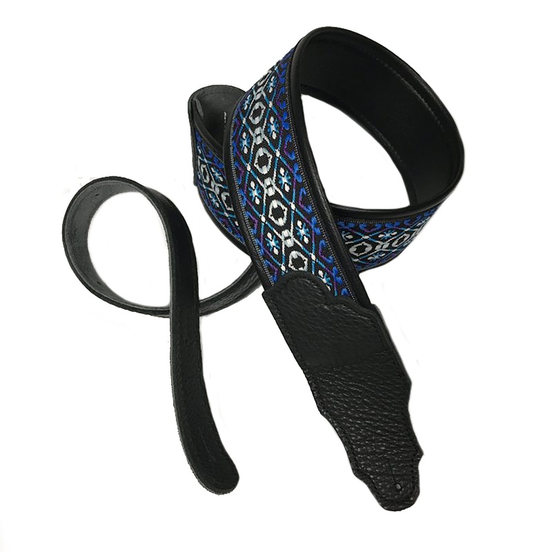 Franklin Strap 2.5'' Woven Retro Folk Pattern With Leatherette Backing, Blue/Purple