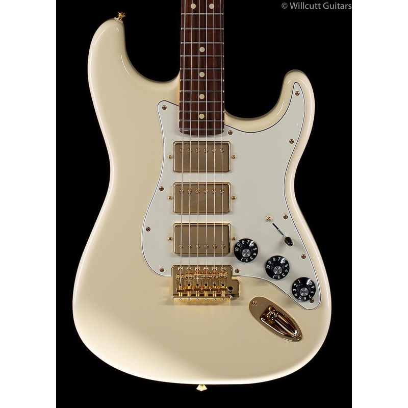Fender Limited Edition Mahogany Blacktop Stratocaster HHH Olympic White Gold Hardware